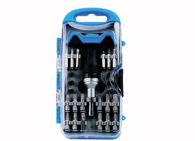 24pcs ratchet screwdriver bit set
Content: 15pcs 25mm screwdriver bit
1pc 25mm adaptor
6pcs socket
1pc 50mm extension bar
1pc stubby ratchet screwdriver handle