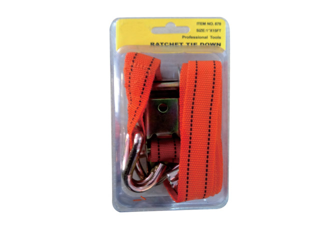 
	Ratchet tie down Break strength:180kg Strap: PES 25mmx15FT