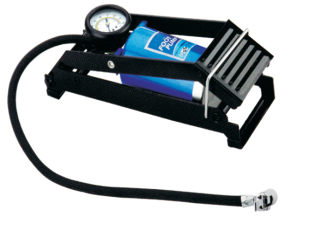 
	Foot pump with pressure gauge